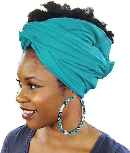 Dupsie's Turquoise Hoop Earrings wrapped in African Print Fabric in Kuwait