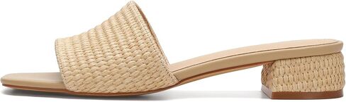 VICKI·VICKI Women’s Raffia Slide Sandals, Low Heel Square Toe Open Toe Slip On Sandals for Women, Memory Foam Insole, Summer Vacation Casual Sandals in Saudi Arabia