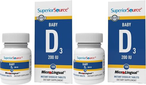 Superior Source Baby Vitamin D3 200 IU, Quick Dissolve Tablets, 100 Count, Promotes Strong Bones and Teeth, Immune Support, Healthy Muscle Function, Non-GMO in Saudi Arabia