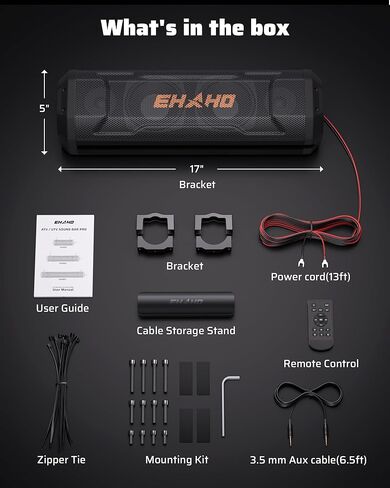 Ehaho 14.5 Inch UTV Sound Bar, Bluetooth Golf Cart Speakers [with RGB & Strobe Light] IP66 Waterproof ATV Speaker System, SXS SoundBar Compatible with Polaris RZR CFmoto Zforce Can-Am in Kuwait