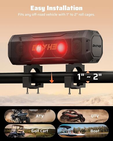 Ehaho 17.5 Inch UTV Sound Bar, Bluetooth Golf Cart Speakers [with RGB & Strobe Light] IP66 Waterproof ATV Speaker System, SXS SoundBar Compatible with Polaris RZR CFmoto Zforce Can-Am in Kuwait