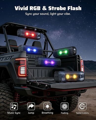 Ehaho 13.5 Inch 4 Speaker UTV Sound Bar, Bluetooth Golf Cart Speakers [RGB & Strobe Light] IP66 Waterproof ATV Speaker System, SXS SoundBar Compatible with Polaris RZR CFmoto Can-Am in Kuwait