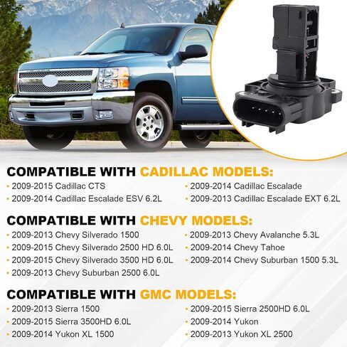 23256991 Mass Air Flow Sensor Replacement for Chevy Avalanche Silverado Suburban Tahoe Sierra Yukon XL 1500 2500 2009-2015, Replace 10393948 in Saudi Arabia