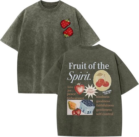 Christian Fruit of The Spirit Shirt for Men Jesus Religious Shirts Oversized Graphic Tees Acid Wash God T-Shirt Tops in Saudi Arabia