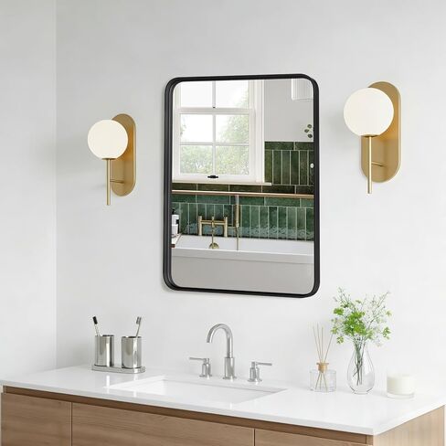 مرآة حمام نيوبوليج للجدار، مرآة مستطيلة مقاس 30 × 22 بوصة، مرآة زينة للحمام بإطار معدني أسود غير لامع لمزرعة الحمام، مضادة للصدأ، زجاج مقسى، معلقة أفقيًا أو رأسيًا in Kuwait