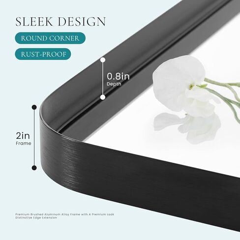 مرآة حمام نيوبوليج للجدار، مرآة مستطيلة مقاس 30 × 22 بوصة، مرآة زينة للحمام بإطار معدني أسود غير لامع لمزرعة الحمام، مضادة للصدأ، زجاج مقسى، معلقة أفقيًا أو رأسيًا in Kuwait