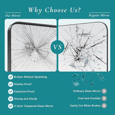 مرآة حمام نيوبوليج للجدار، مرآة مستطيلة مقاس 30 × 22 بوصة، مرآة زينة للحمام بإطار معدني أسود غير لامع لمزرعة الحمام، مضادة للصدأ، زجاج مقسى، معلقة أفقيًا أو رأسيًا in Kuwait