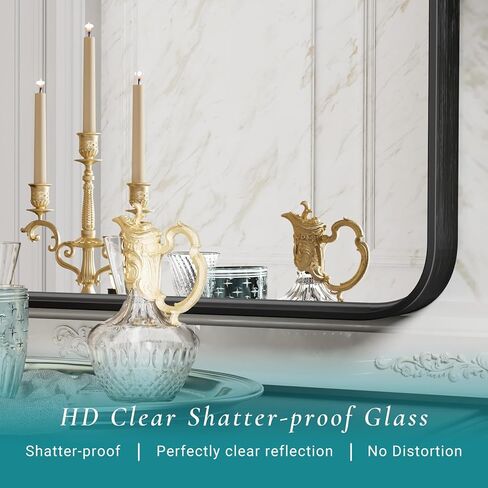 مرآة حمام نيوبوليج للجدار، مرآة مستطيلة مقاس 30 × 22 بوصة، مرآة زينة للحمام بإطار معدني أسود غير لامع لمزرعة الحمام، مضادة للصدأ، زجاج مقسى، معلقة أفقيًا أو رأسيًا in Kuwait