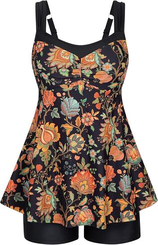 HUSKARY Tankini ملابس السباحة للنساء البطن التحكم قطعتين ثوب السباحة Flowy السباحة تانك الأعلى مع Boyshorts in Saudi Arabia