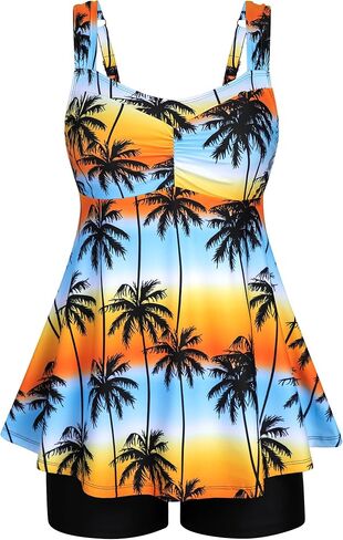 HUSKARY Tankini ملابس السباحة للنساء البطن التحكم قطعتين ثوب السباحة Flowy السباحة تانك الأعلى مع Boyshorts in Saudi Arabia