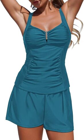 Upopby Women's Modest Tankini Swimsuits for Women 2026 Tummy Control Two Piece Bathing Suits with Shorts Athletic Swimwear in Saudi Arabia