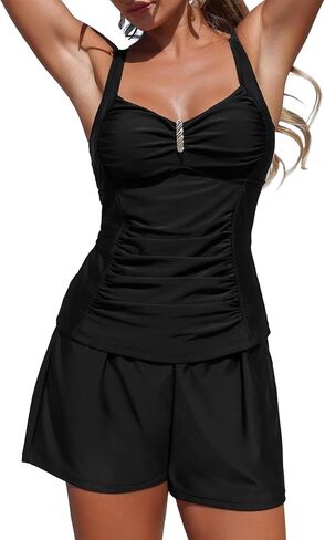 Upopby Women's Modest Tankini Swimsuits for Women 2026 Tummy Control Two Piece Bathing Suits with Shorts Athletic Swimwear in Saudi Arabia