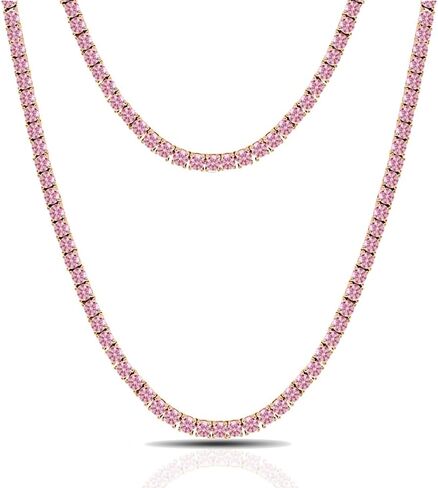 VVS1/D 6.35 Ctw. Solitaire Prong Round Cut Premium Pink Tourmaline Lab Created Diamond 14K Rose Gold Finish One Row 3mm Unisex Tennis Link Chain Neckless in Kuwait