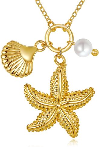 قلادة نجم البحر 925 من الفضة الاسترليني قلادة على شكل نجم البحر هدايا مجوهرات الشاطئ للنساء in Kuwait