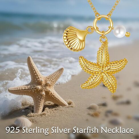قلادة نجم البحر 925 من الفضة الاسترليني قلادة على شكل نجم البحر هدايا مجوهرات الشاطئ للنساء in Kuwait