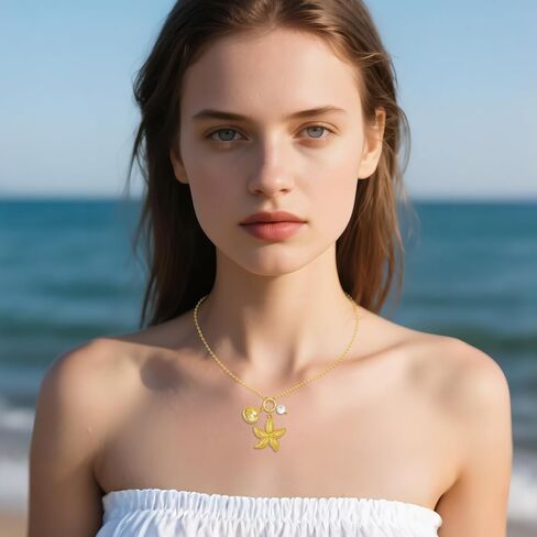 قلادة نجم البحر 925 من الفضة الاسترليني قلادة على شكل نجم البحر هدايا مجوهرات الشاطئ للنساء in Kuwait