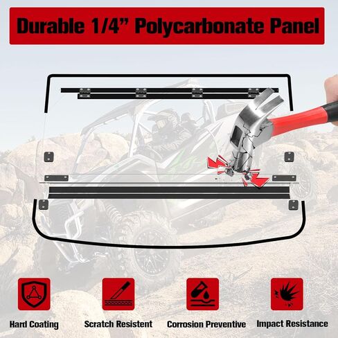 Flip Windshield for Kawasaki Teryx KRX, 3-In-1 Scratch Resistant Front Full Windshield Polycarbonate Windscreen for Kawasaki Teryx KRX KRX4 1000 2020-2025 Accessories, Multi-Stage Design in Kuwait