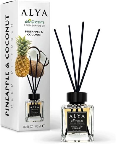 ALYA Nature's Scents Reed Diffuser، عطر الأناناس وجوز الهند، 3.3 أونصة سائلة، 100 مل in Saudi Arabia