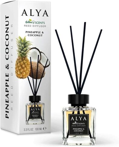 ALYA Nature's Scents Reed Diffuser، عطر الأناناس وجوز الهند، 3.3 أونصة سائلة، 100 مل in Saudi Arabia