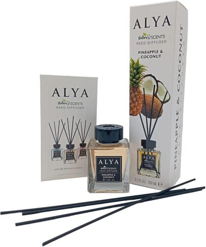 ALYA Nature's Scents Reed Diffuser، عطر الأناناس وجوز الهند، 3.3 أونصة سائلة، 100 مل in Saudi Arabia