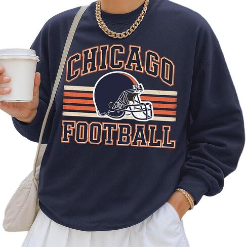 Distressed Chicago Football Sweatshirt – Vintage Helmet Graphic Pullover in Saudi Arabia