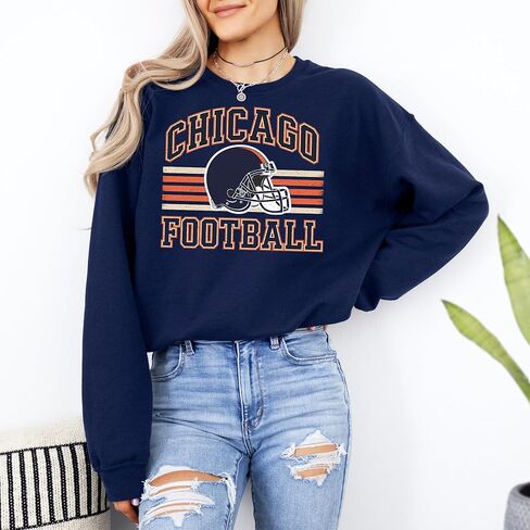 Distressed Chicago Football Sweatshirt – Vintage Helmet Graphic Pullover in Saudi Arabia