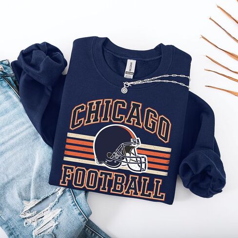 Distressed Chicago Football Sweatshirt – Vintage Helmet Graphic Pullover in Saudi Arabia
