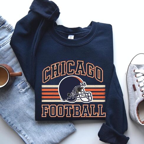 Distressed Chicago Football Sweatshirt – Vintage Helmet Graphic Pullover in Saudi Arabia