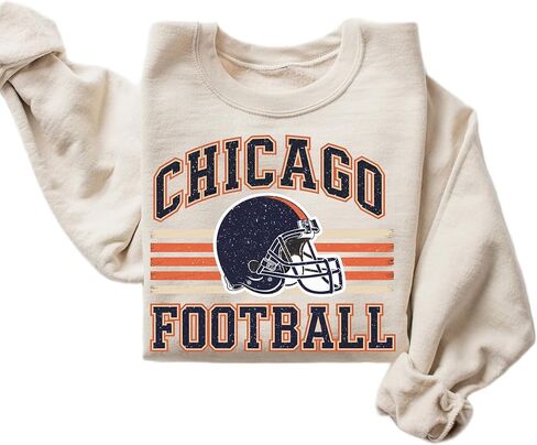 Distressed Chicago Football Sweatshirt – Vintage Helmet Graphic Pullover in Saudi Arabia