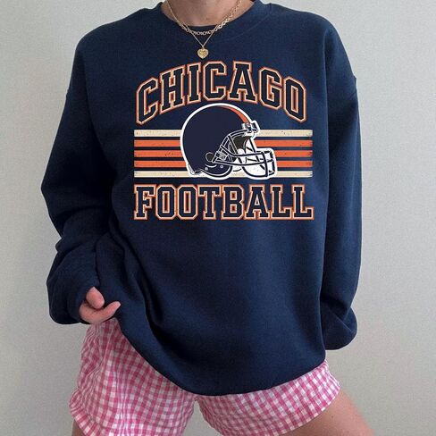 Distressed Chicago Football Sweatshirt – Vintage Helmet Graphic Pullover in Saudi Arabia