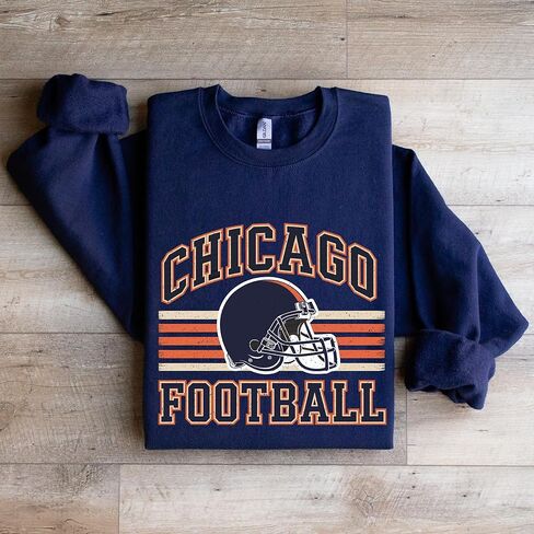 Distressed Chicago Football Sweatshirt – Vintage Helmet Graphic Pullover in Saudi Arabia