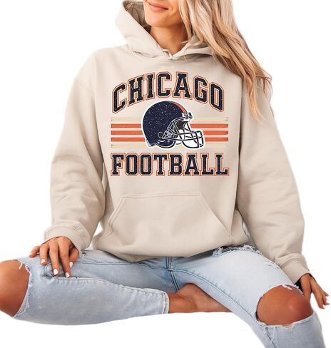 Distressed Chicago Football Sweatshirt – Vintage Helmet Graphic Pullover in Saudi Arabia