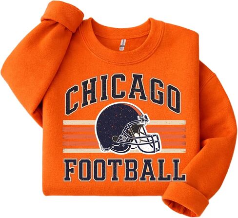 Distressed Chicago Football Sweatshirt – Vintage Helmet Graphic Pullover in Saudi Arabia