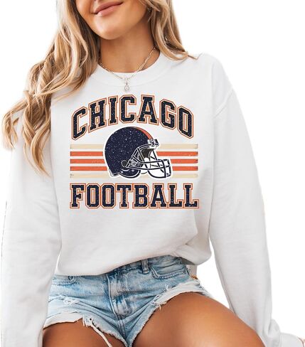 Distressed Chicago Football Sweatshirt – Vintage Helmet Graphic Pullover in Saudi Arabia