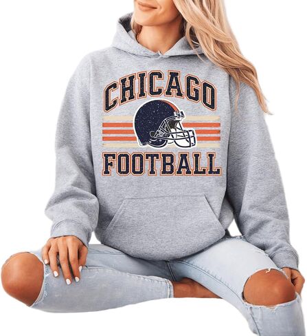 Distressed Chicago Football Sweatshirt – Vintage Helmet Graphic Pullover in Saudi Arabia