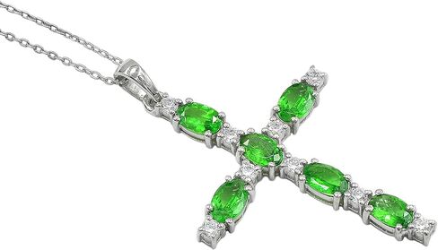 January Birthstone Natural Tsavorite Green Garnet 6X4 MM Oval Cut Gemstone Holy Cross Pendant Necklace 925 Sterling Silver Tsavorite Jewelry Birthday Gift For Girlfriend (PD-8416) in Saudi Arabia