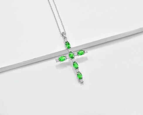January Birthstone Natural Tsavorite Green Garnet 6X4 MM Oval Cut Gemstone Holy Cross Pendant Necklace 925 Sterling Silver Tsavorite Jewelry Birthday Gift For Girlfriend (PD-8416) in Saudi Arabia