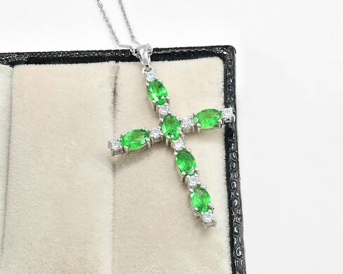 January Birthstone Natural Tsavorite Green Garnet 6X4 MM Oval Cut Gemstone Holy Cross Pendant Necklace 925 Sterling Silver Tsavorite Jewelry Birthday Gift For Girlfriend (PD-8416) in Saudi Arabia