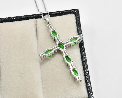 January Birthstone Natural Tsavorite Green Garnet 6X4 MM Oval Cut Gemstone Holy Cross Pendant Necklace 925 Sterling Silver Tsavorite Jewelry Birthday Gift For Girlfriend (PD-8416) in Saudi Arabia