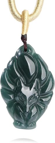 Real Green Jade Nine Tailed Fox Queen Pendant For Women Men Natural Healing Stone Lucky Jewelry Genuine Jadeite Amulet Protection with Adjustable Rope Bring Good Fortune Birthday Valentine's Day Gift in Saudi Arabia
