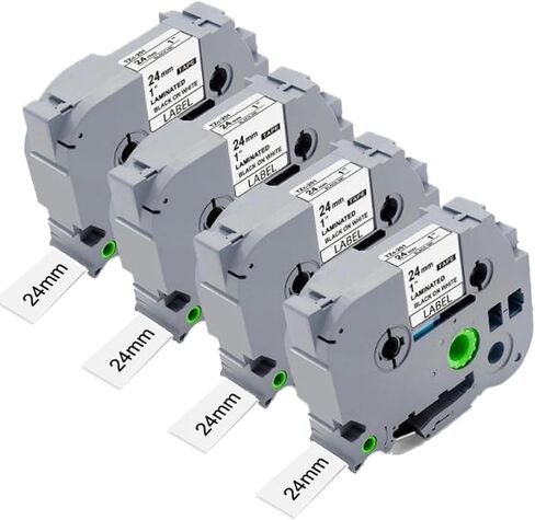 TZe-251 24 مم 0.94 بديل أبيض مصفح لشريط الملصقات P-Touch TZe251 TZ-251 أسود على أبيض 1 بوصة شريط TZe Tz يعمل لـ PT-D600 PT-D610BT PTP700 PTP710BT، 4 عبوات in Kuwait