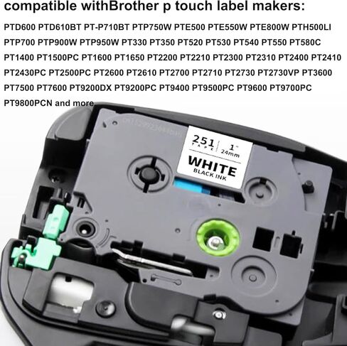 TZe-251 24 مم 0.94 بديل أبيض مصفح لشريط الملصقات P-Touch TZe251 TZ-251 أسود على أبيض 1 بوصة شريط TZe Tz يعمل لـ PT-D600 PT-D610BT PTP700 PTP710BT، 4 عبوات in Kuwait