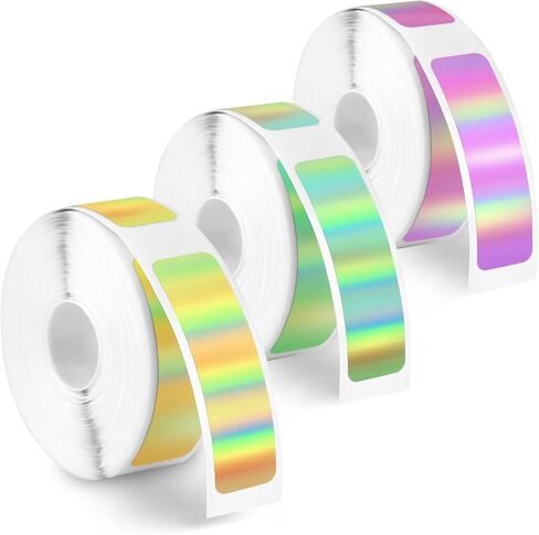 D30 Label Tape, 3 Rolls Label Print Paper, 12mm x 40mm 480Pcs Self-Adhesive Sticker Thermal Paper, Waterproof Label Maker Tape for Office Household Supplies (Holographic Purple Green Yellow) in Saudi Arabia