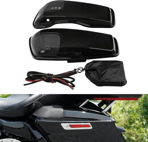 أغطية سرج سوداء زاهية باللون الأخضر L مع فتحة مكبر صوت 5 × 7 مناسبة لدراجة Harley Touring Street Glide Electra Glide Road King 2014-2024 in Saudi Arabia