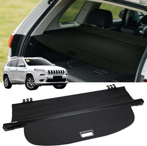 FARBIN Trunk Cargo Cover for Jeep Cherokee 2016 2017 2018 2.0L 2.4L 3.2L, Retractable Trunk Cover Waterproof Shield Shade Privacy Security Screen (for 2016-2018 Jeep Cherokee Canvas Extra Clips) in Kuwait