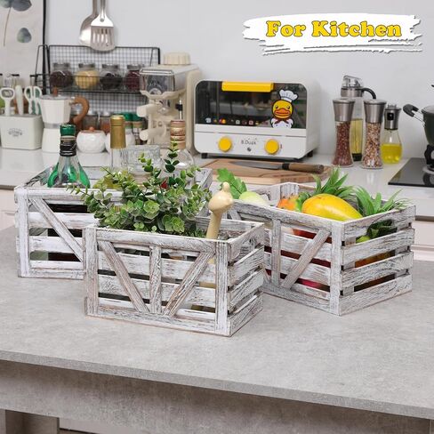 Wooden Crate Set of 3 Nesting Wooden Storage Crates for Storage,Farmhouse Decorative Storage Boxes with Cutout Handle for Home Organization,Display & Decor-White (Large Medium Small) in Saudi Arabia