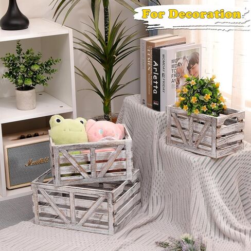 Wooden Crate Set of 3 Nesting Wooden Storage Crates for Storage,Farmhouse Decorative Storage Boxes with Cutout Handle for Home Organization,Display & Decor-White (Large Medium Small) in Saudi Arabia
