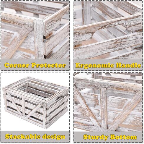 Wooden Crate Set of 3 Nesting Wooden Storage Crates for Storage,Farmhouse Decorative Storage Boxes with Cutout Handle for Home Organization,Display & Decor-White (Large Medium Small) in Saudi Arabia
