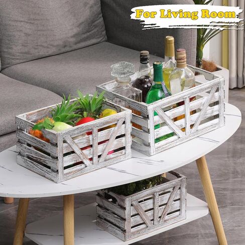 Wooden Crate Set of 3 Nesting Wooden Storage Crates for Storage,Farmhouse Decorative Storage Boxes with Cutout Handle for Home Organization,Display & Decor-White (Large Medium Small) in Saudi Arabia