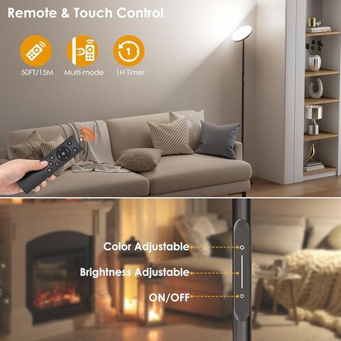 Upgraded Floor Lamps for Living Room, 32W 3000LM Super Bright LED Torchiere Floor Lamp with Remote & Touch Control, 69" Dimmable Tall Standing Lamp with 350°Rotating Head for Reading Office Bedroom in Kuwait